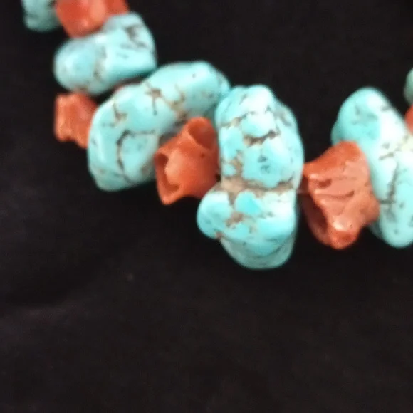 Vintage Turquoise Nugget & Coral Necklace 17.5" Long - Picture 15 of 15